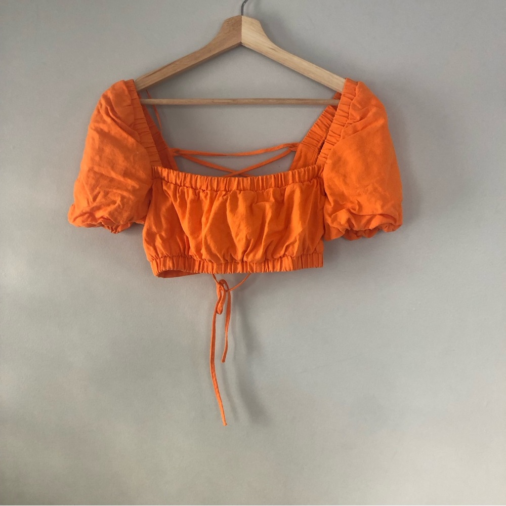Never Worn Berhska Orange tie back crop top